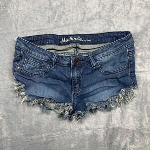 Machine Jeans Denim Shorts Womens 30 Blue Frayed Raw Hem Low Rise Distressed